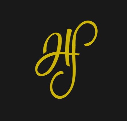 a black and yellow logo with the letter h